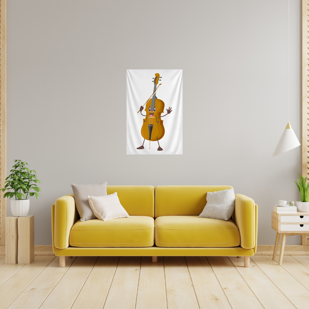 Happy Cello Character Art Design Wall Tapestry
