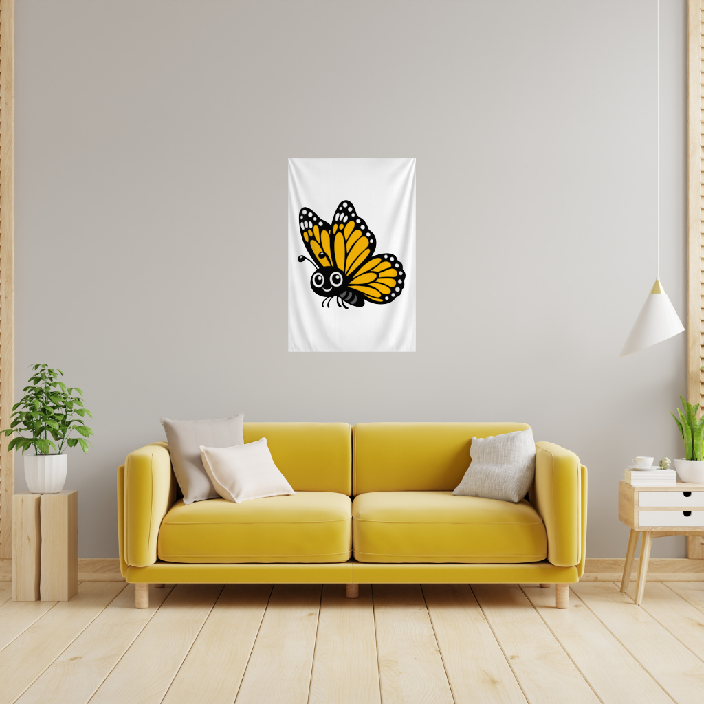 Smiling Orange Monarch Butterfly Character Wall Tapestry