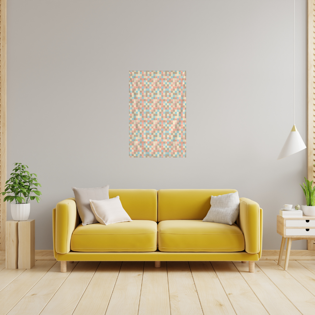 Colorful Modern Geometric Square Pattern Wall Tapestry