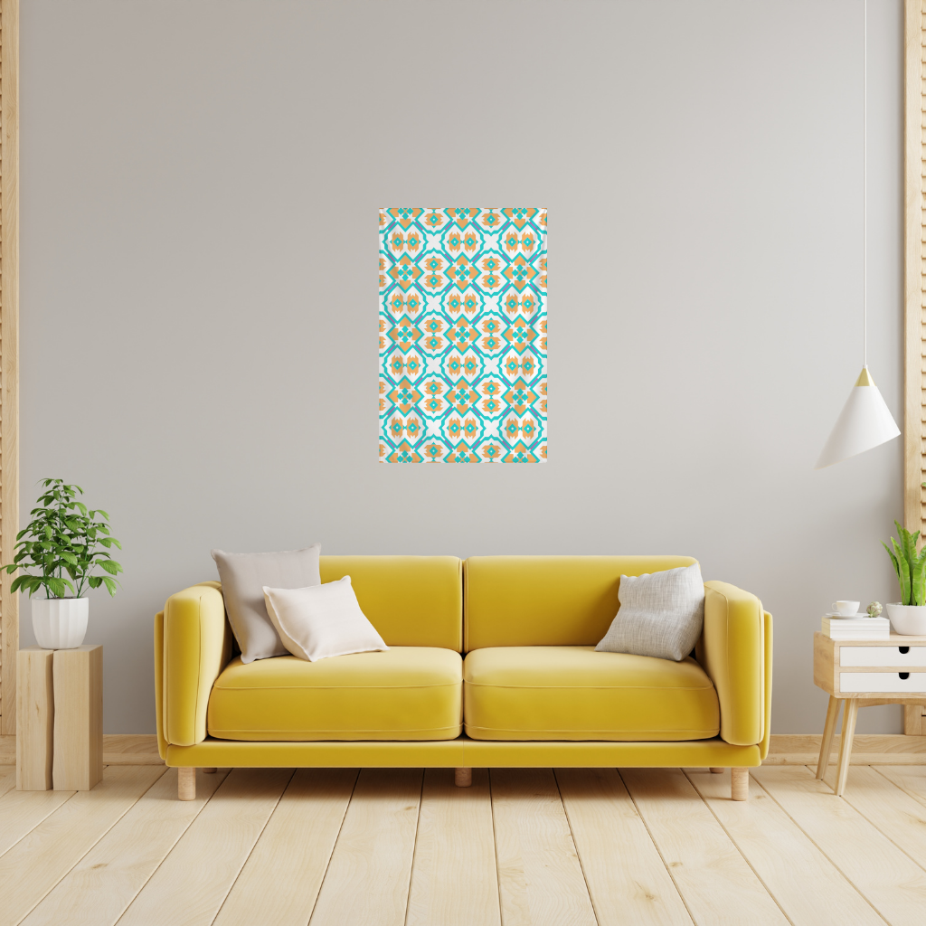 Orange and Turquoise Geometric Pattern Wall Tapestry