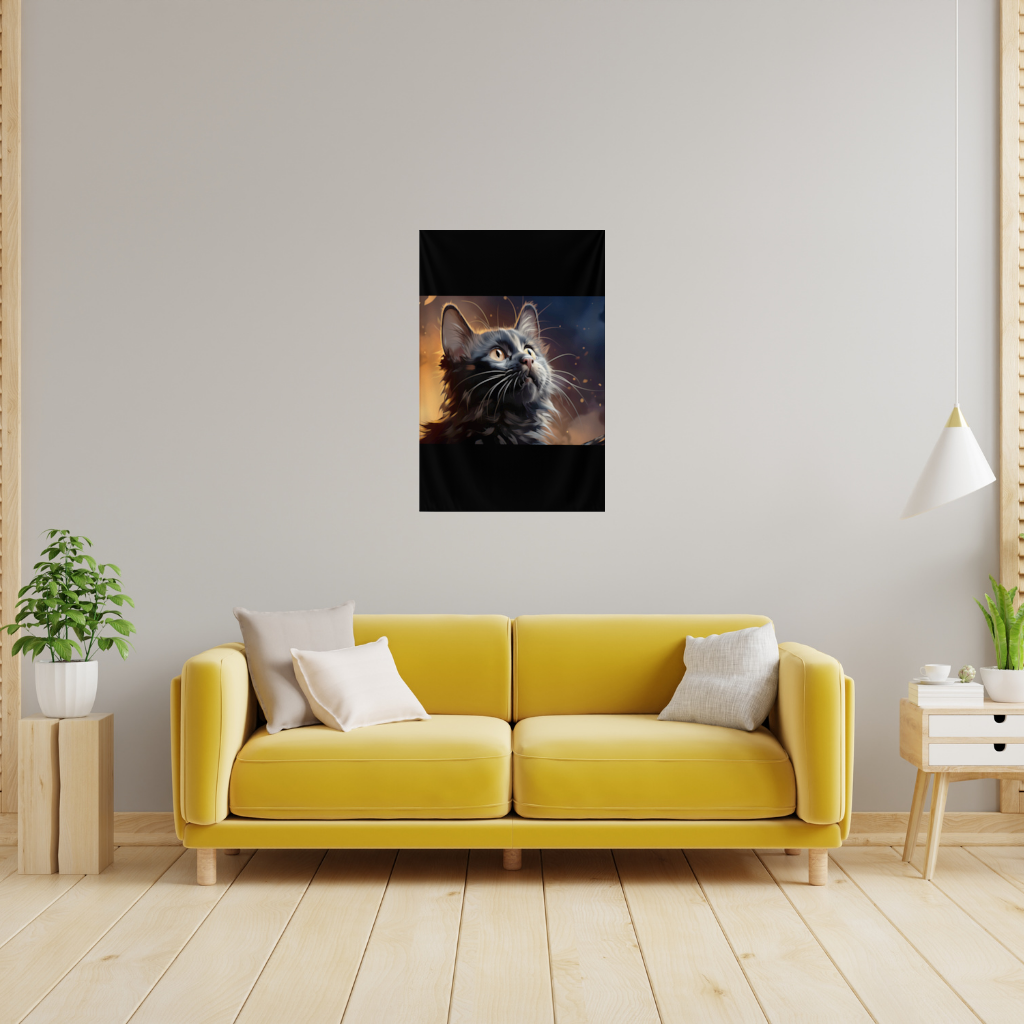 Black Cat Digital Art Wall Tapestry