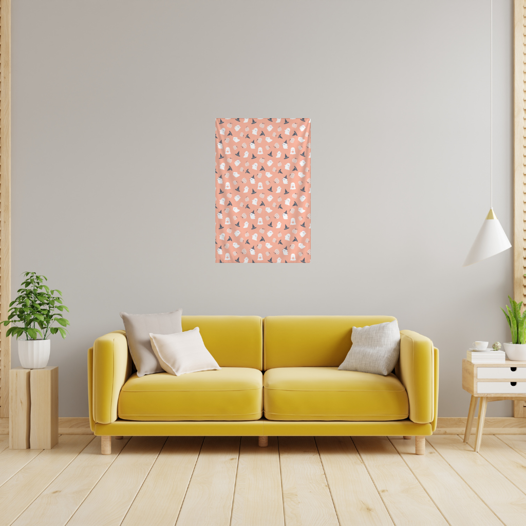 Cute Pumpkin and Witch Hat Ghost Pattern Wall Tapestry