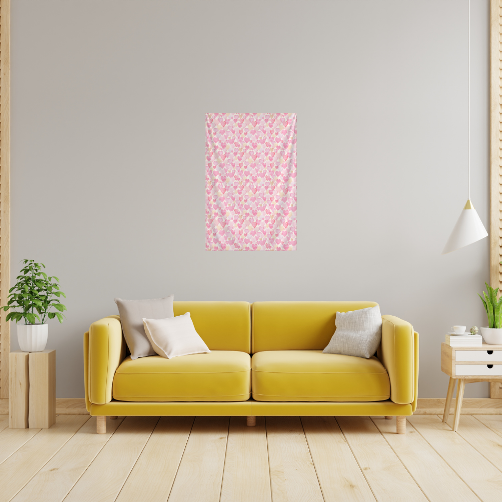 Watercolor Pink Hearts Wall Tapestry