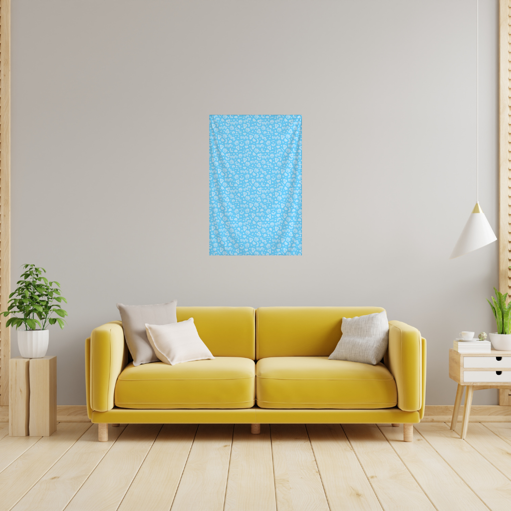 Blue Abstract Doodle Wall Tapestry
