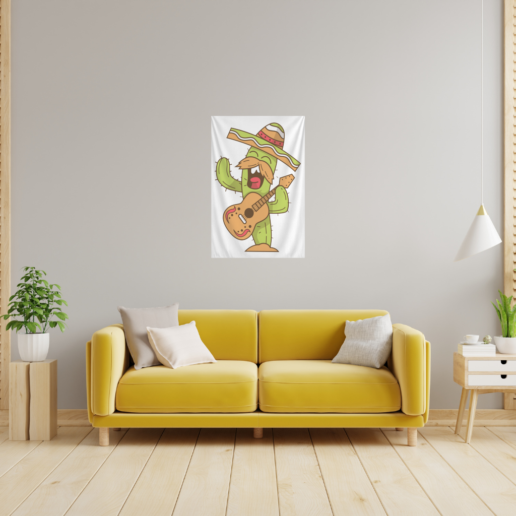 Mariachi Cactus Playing Guitar Wall Tapestry