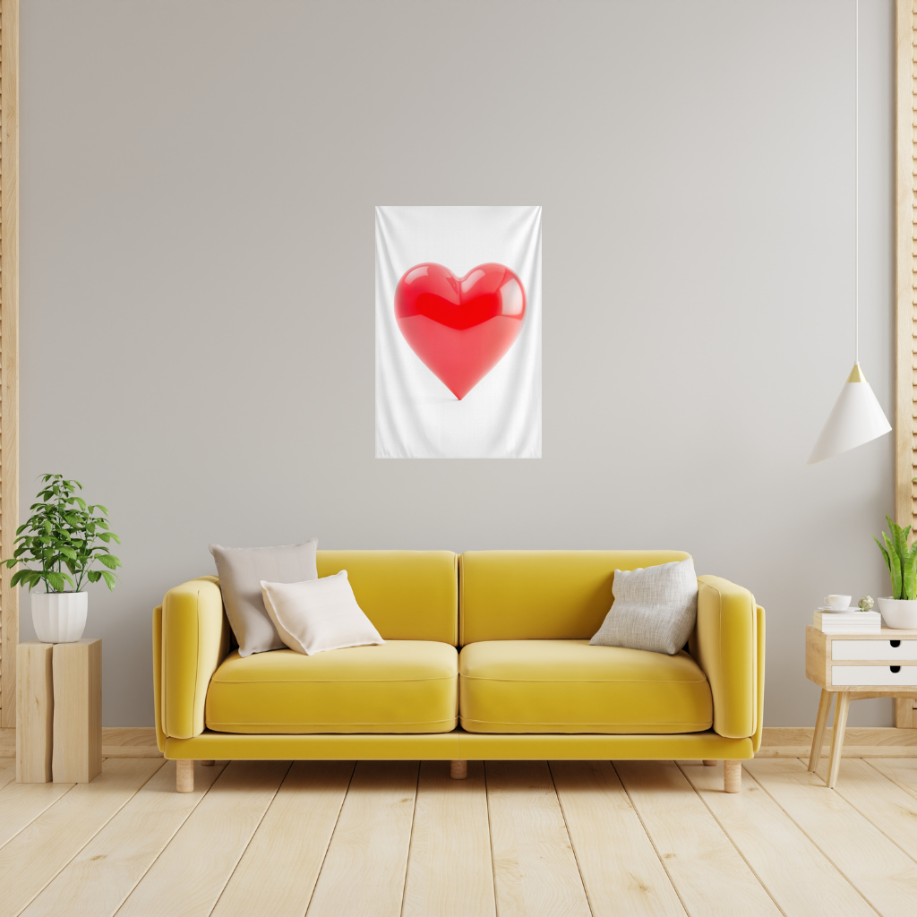 Glossy Red 3D Heart Wall Tapestry