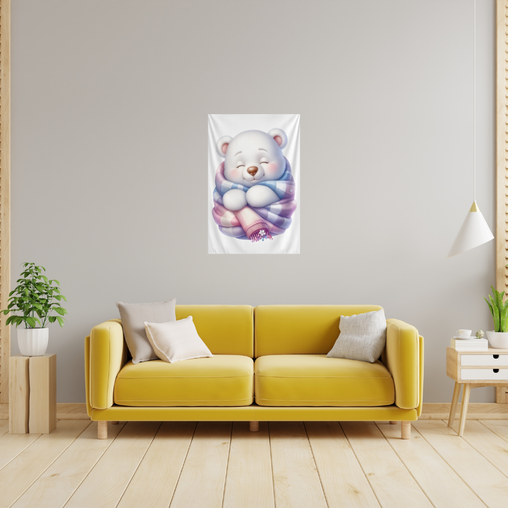 Cozy Sleepy Polar Bear Cub Wall Tapestry