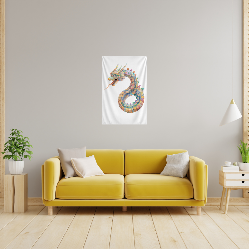 Colorful Mosaic Chinese Dragon Wall Tapestry
