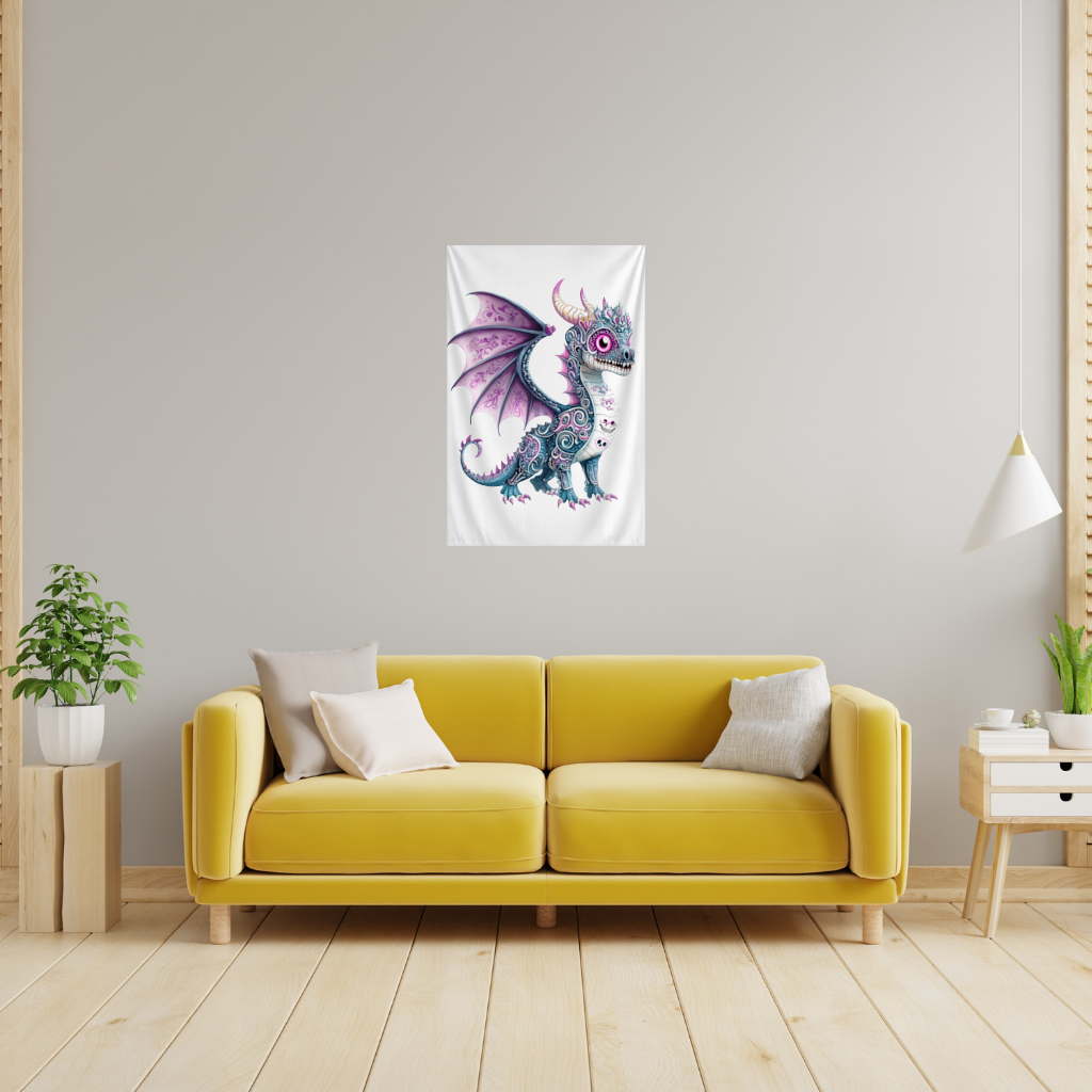 Purple Sugar Skull Dragon Wall Tapestry
