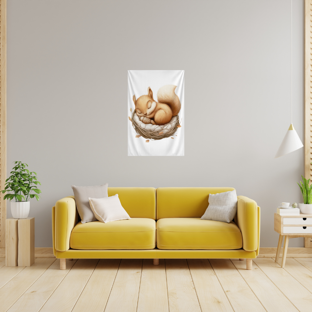 Sleeping Baby Squirrel in Nest Wall Tapestry