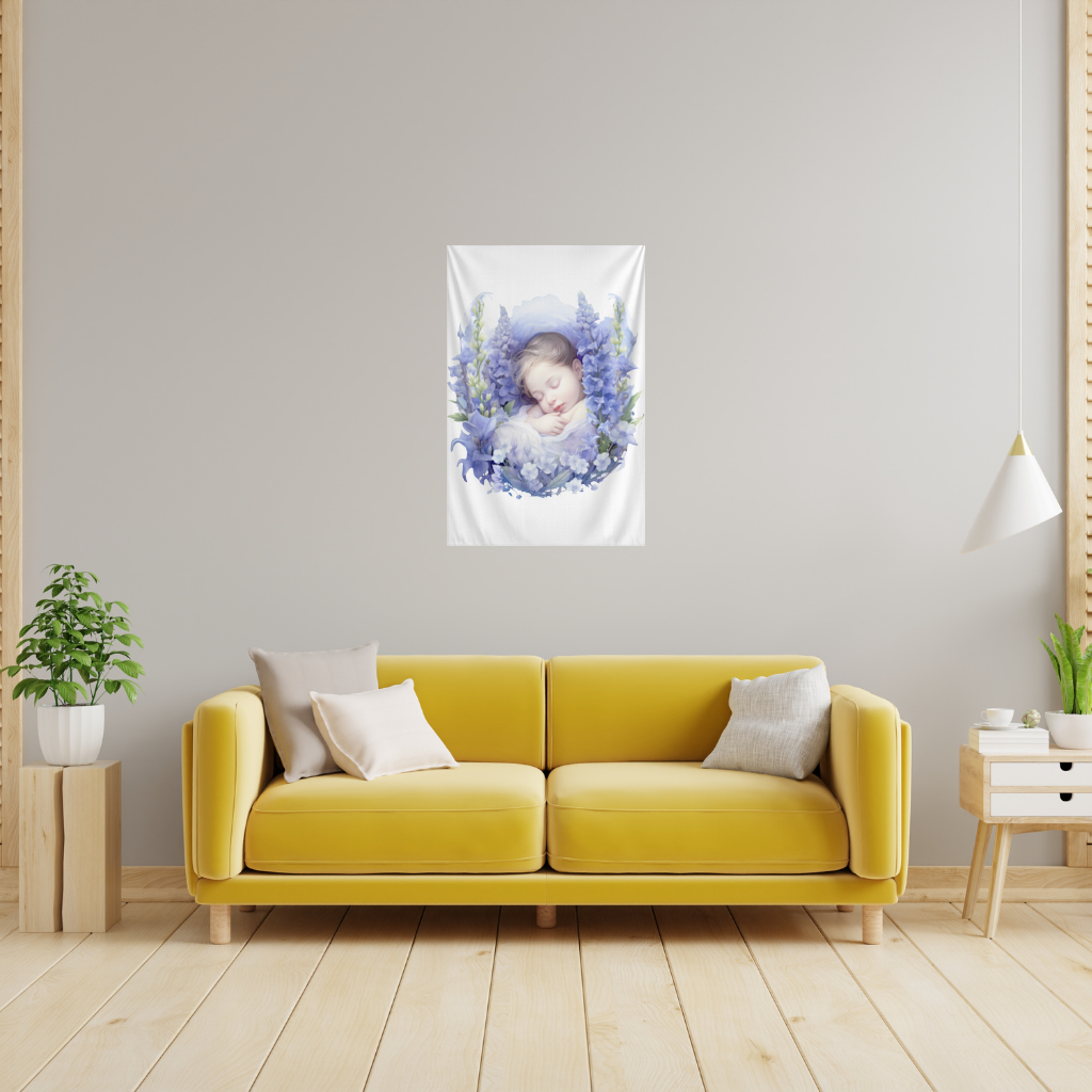 Sleeping Baby Blue Larkspur Wall Tapestry