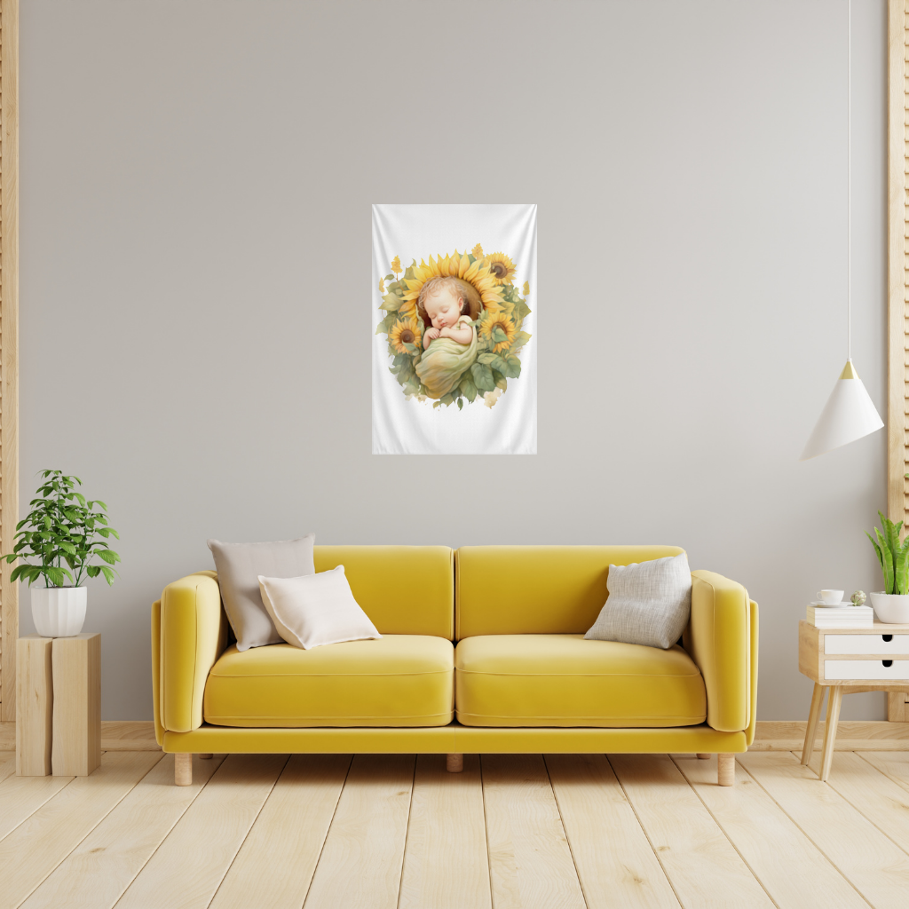 Sleeping Baby in Sunflower Wall Tapestry
