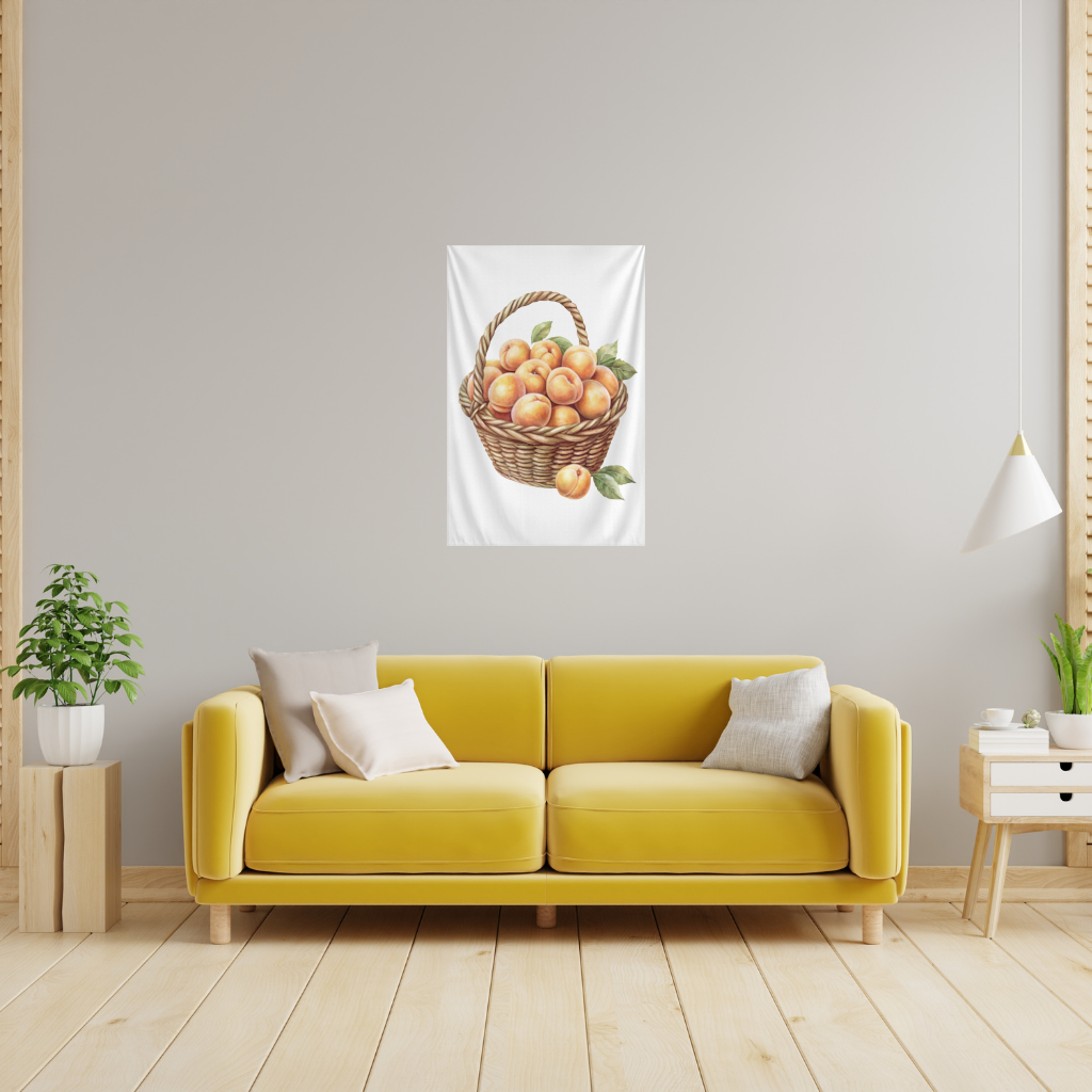 Fresh Peaches in Wicker Basket Wall Tapestry