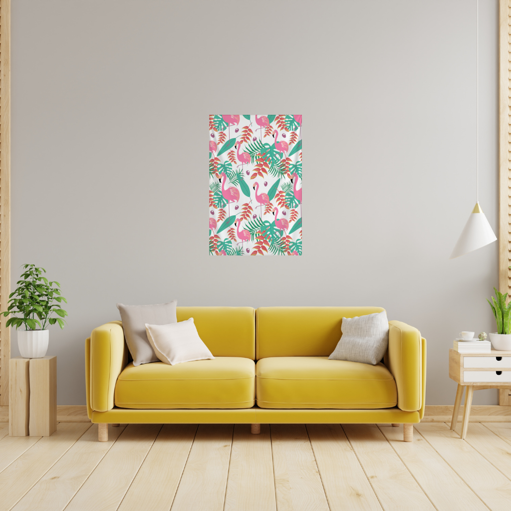Pink Flamingo Tropical Leaves Wall Tapestry