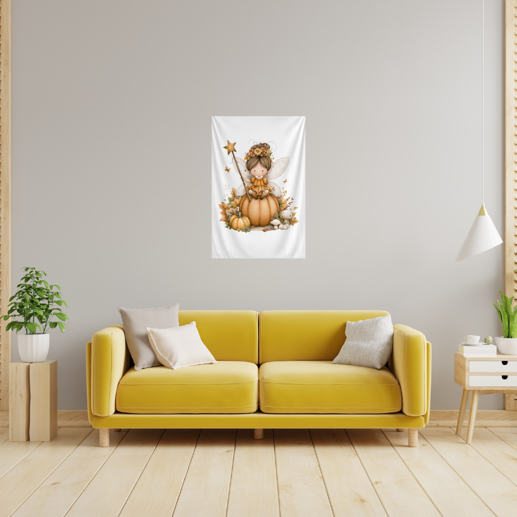 Whimsical Autumn Pumpkin Fairy Wall Tapestry