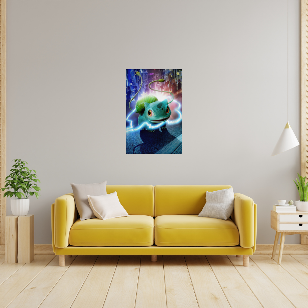 Glowing Neon Creature in Night City Wall Tapestry