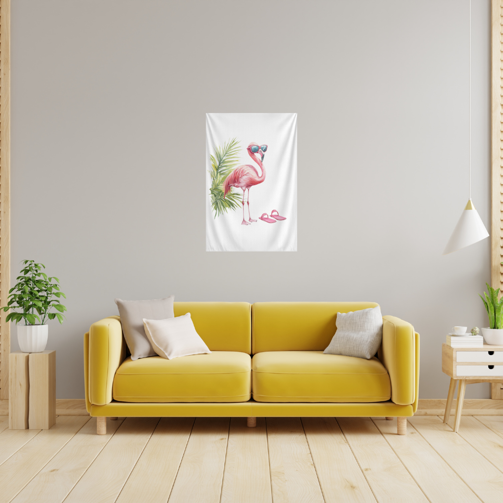 Güneş Gözlüklü Pembe Flamingo Duvar Örtüsü