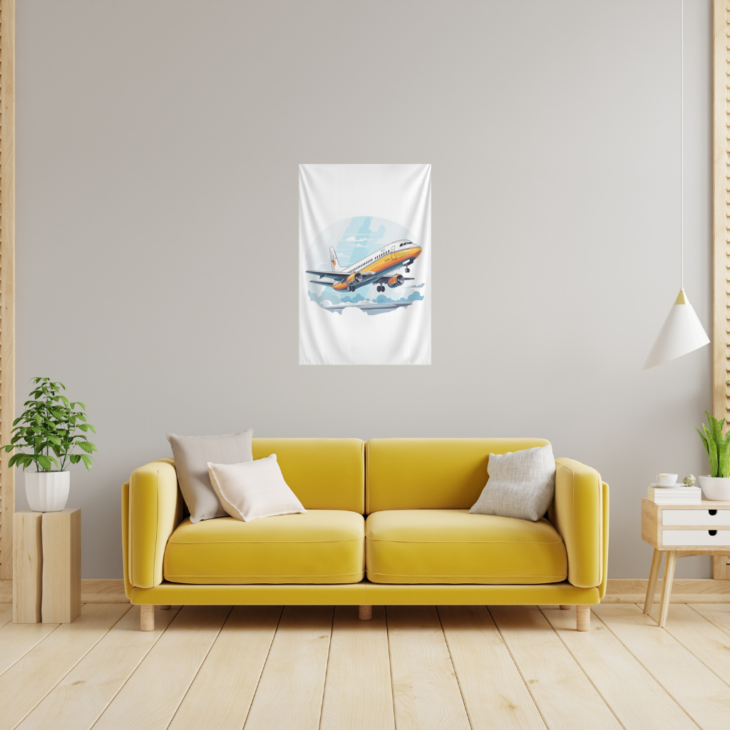 Retro Orange Commercial Airplane Wall Tapestry