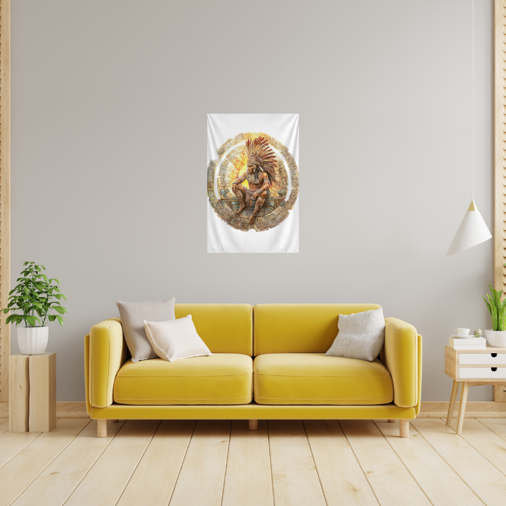 Antik Aztek Güneş Savaşçısı Duvar Örtüsü