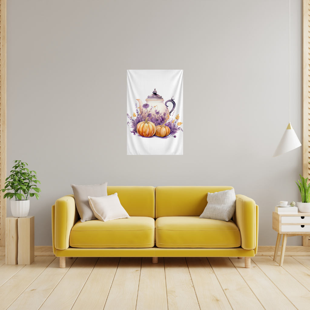 Vintage Purple Floral Pumpkin Teapot Wall Tapestry