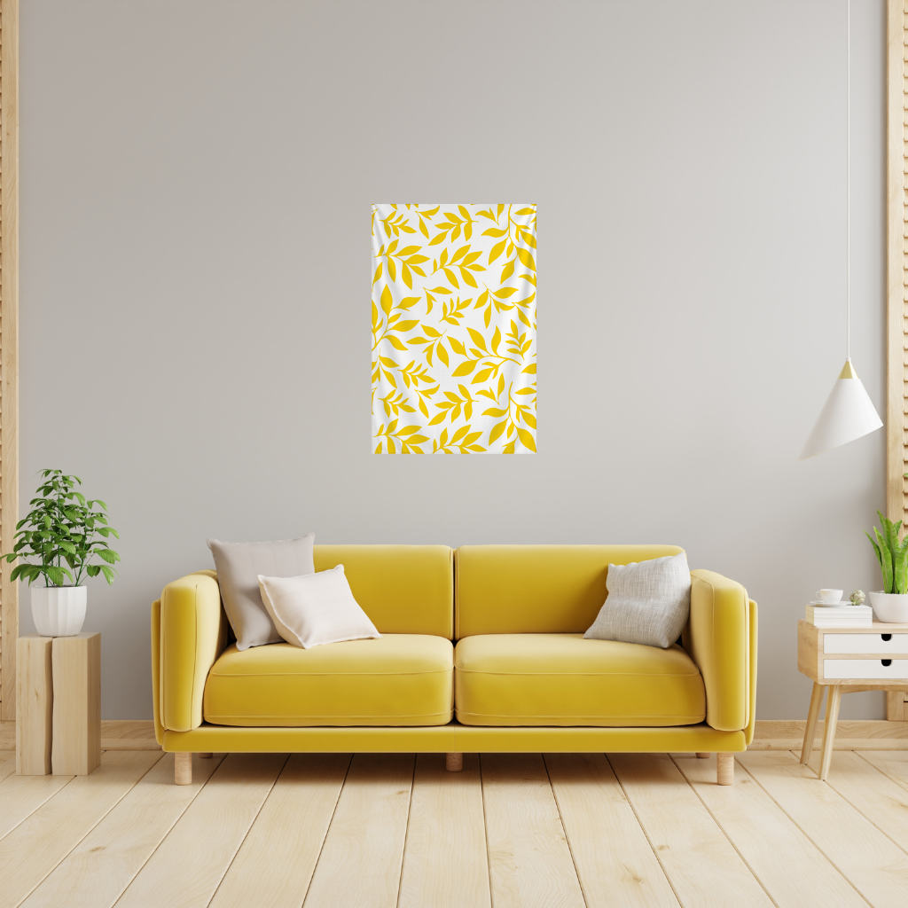 Mustard Yellow Botanical Leaves Wall Tapestry