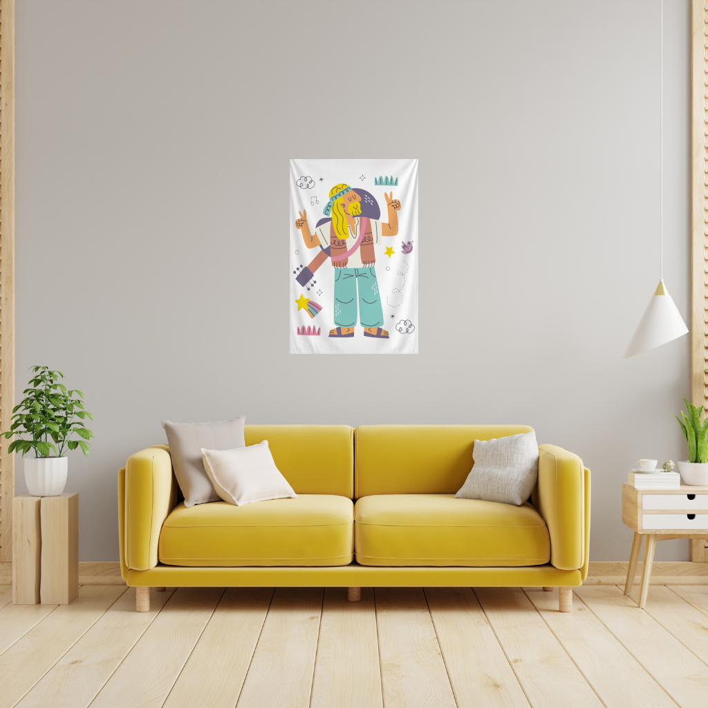 Retro Hippie Character Wall Tapestry