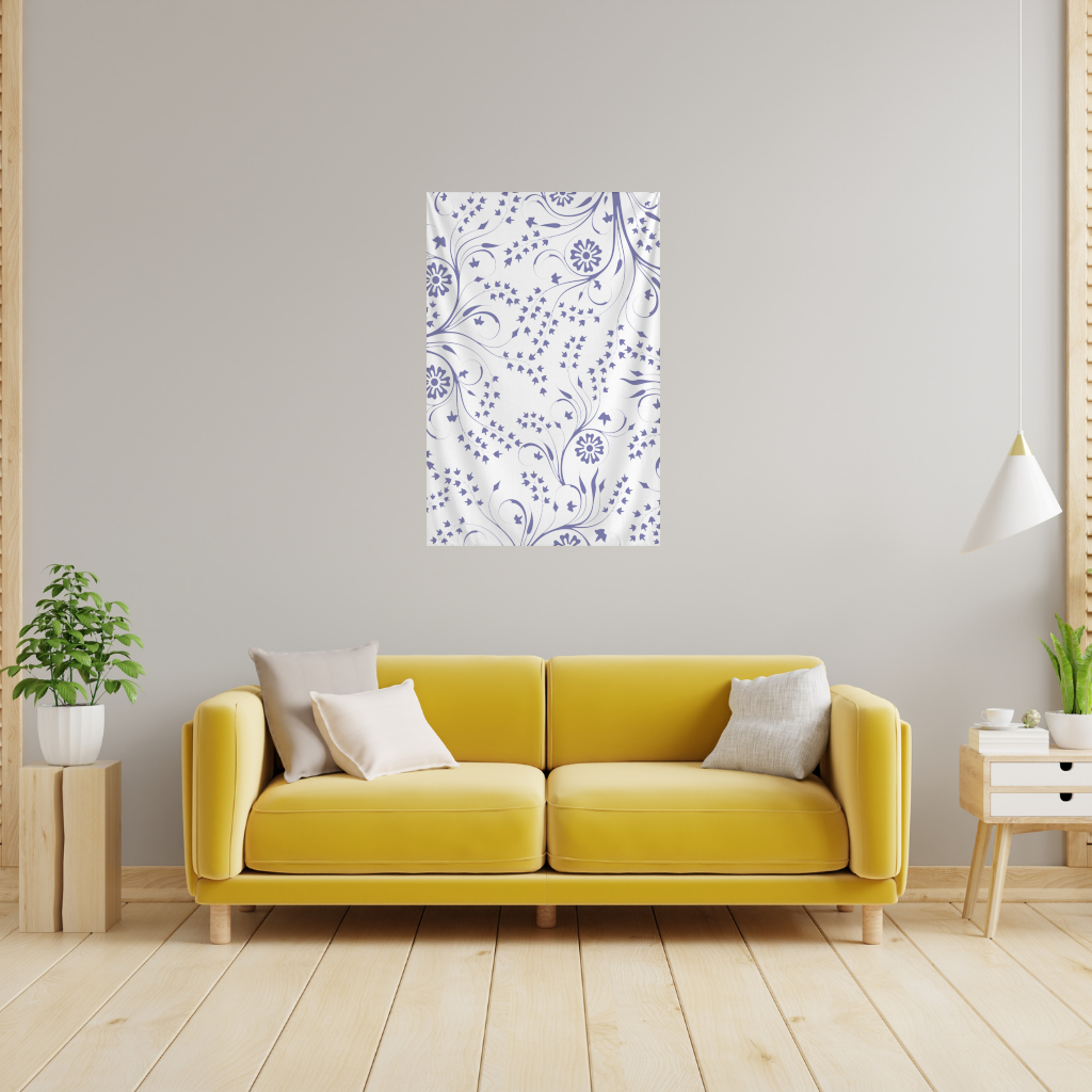 Blue White Vintage Floral Pattern Wall Tapestry