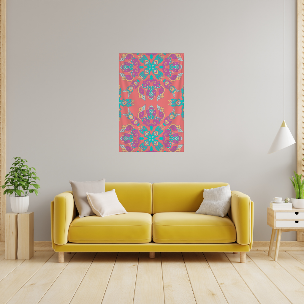Vibrant Red Oriental Mandala Pattern Wall Tapestry
