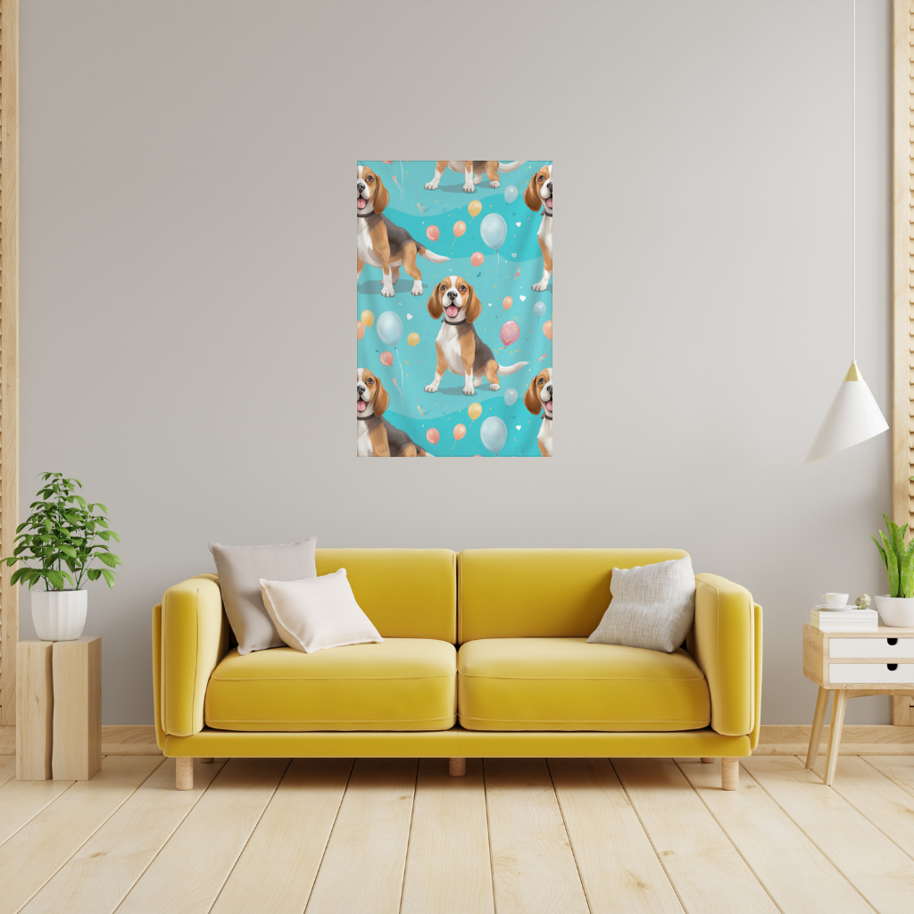 Cute Beagle Dog and Colorful Balloons Seamless Pattern Wall Tapestry