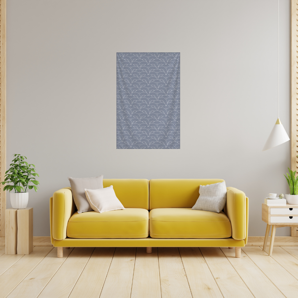 Navy and White Semi Circle Geometric Pattern Wall Tapestry