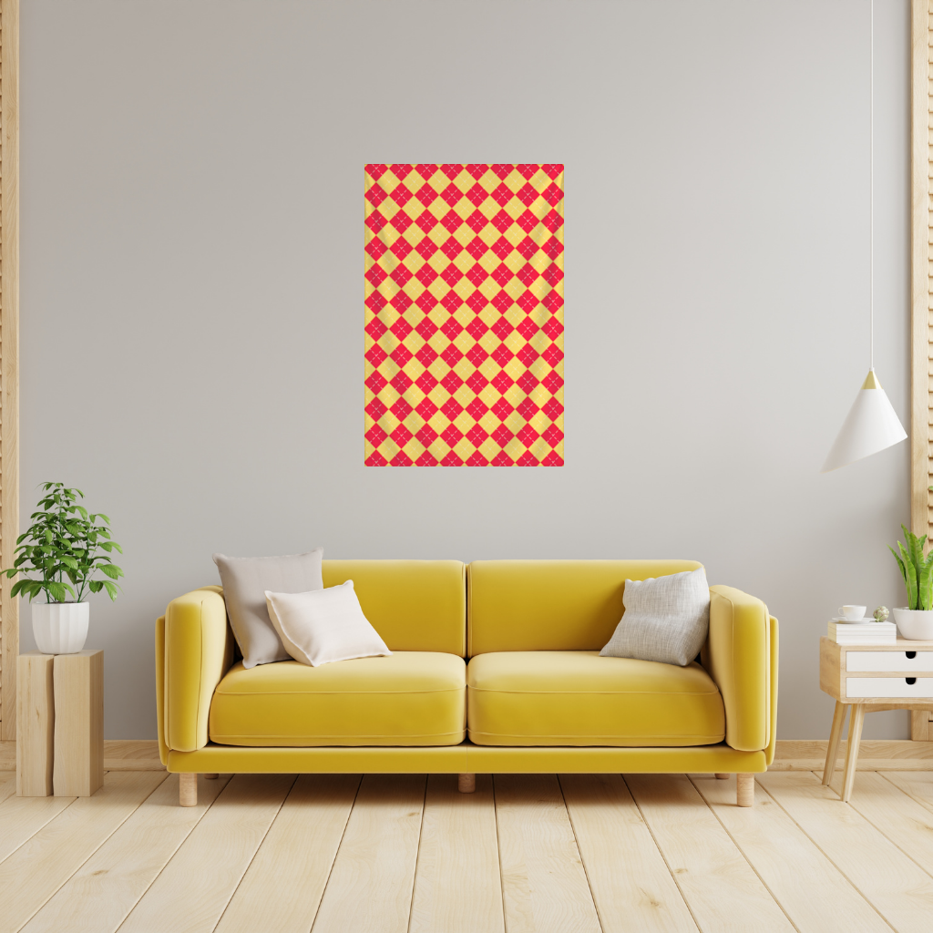 Red and Yellow Argyle Geometric Pattern Background Wall Tapestry