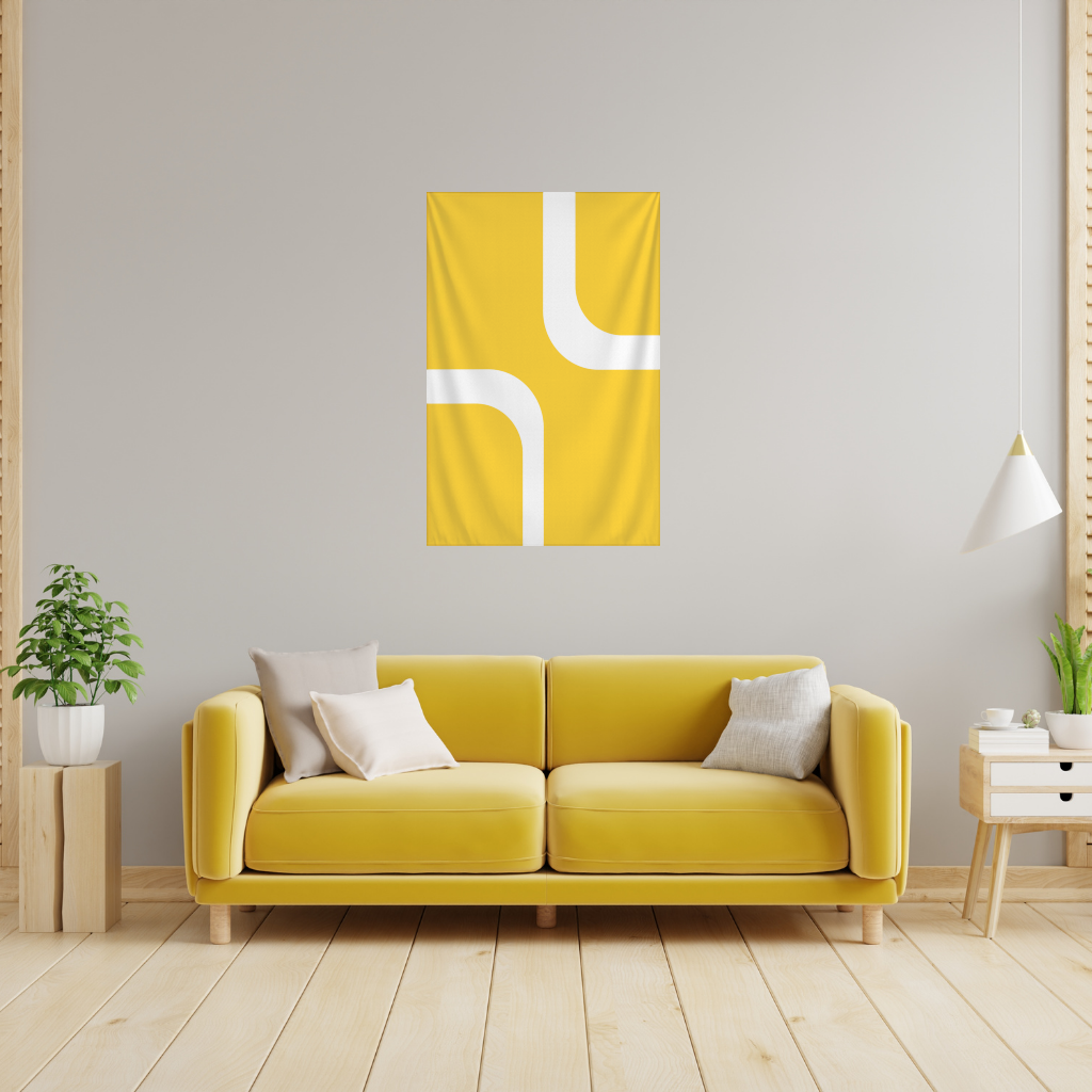 Sarı Geometrik Labirent ve Modern Soyut Desen Duvar Örtüsü