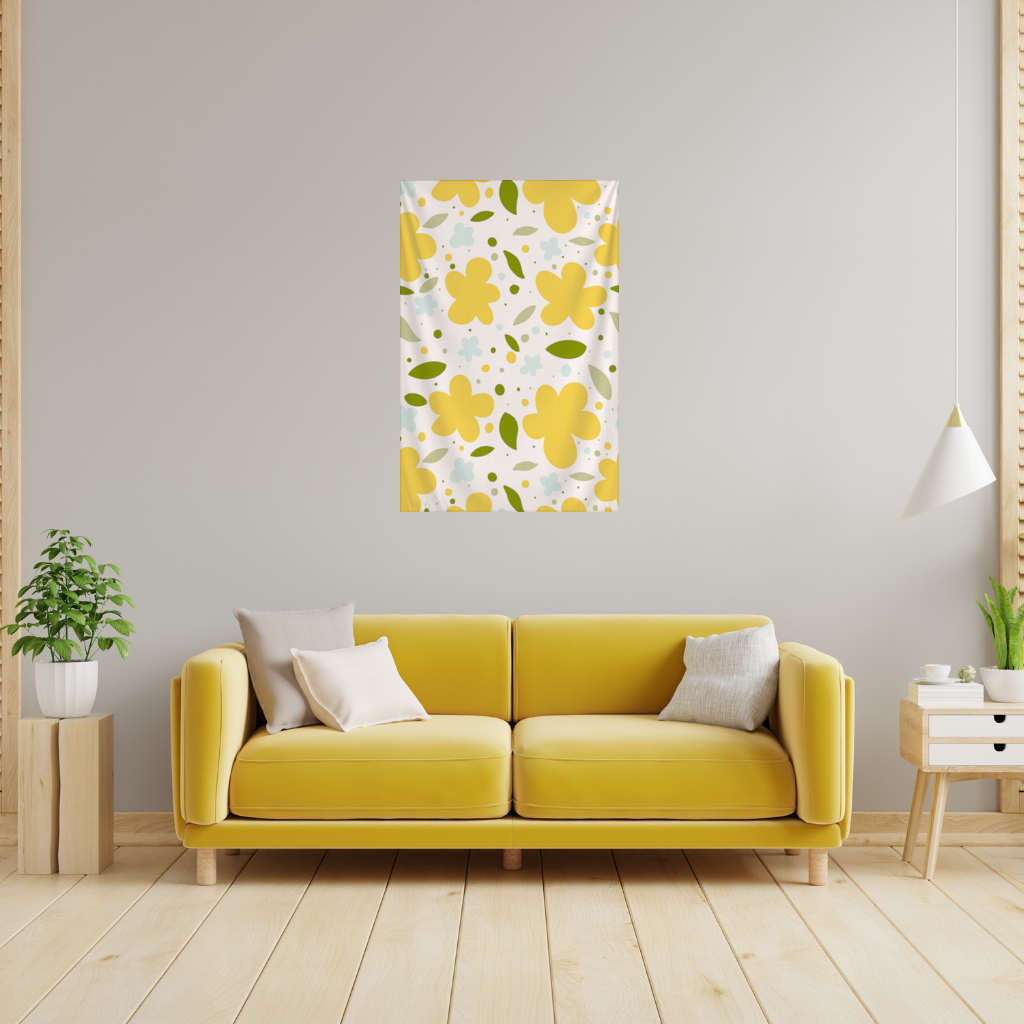 Yellow Floral and Leaf Boho Seamless Pattern Wall Tapestry