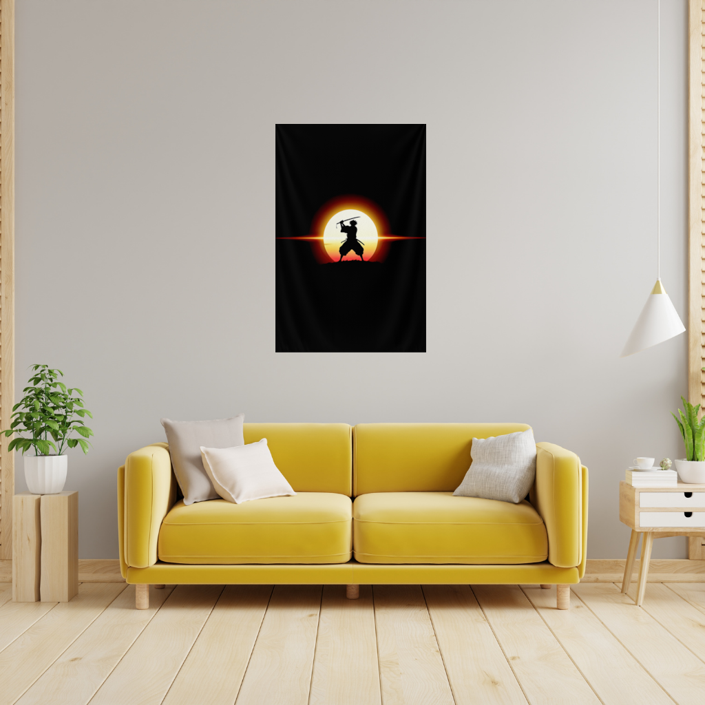 Samurai Silhouette Under the Rising Sun Honor and Strength Wall Tapestry