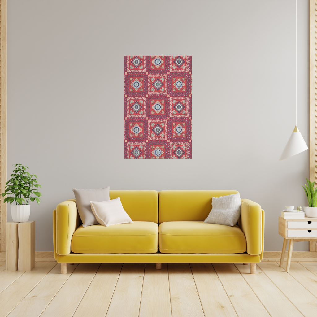 Traditional Kilim Inspired Red Ethnic Geometric Pattern 