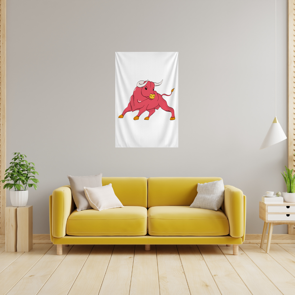Spanish Red Bull Illustration Inspired by Matador Theme Wall Tapestry