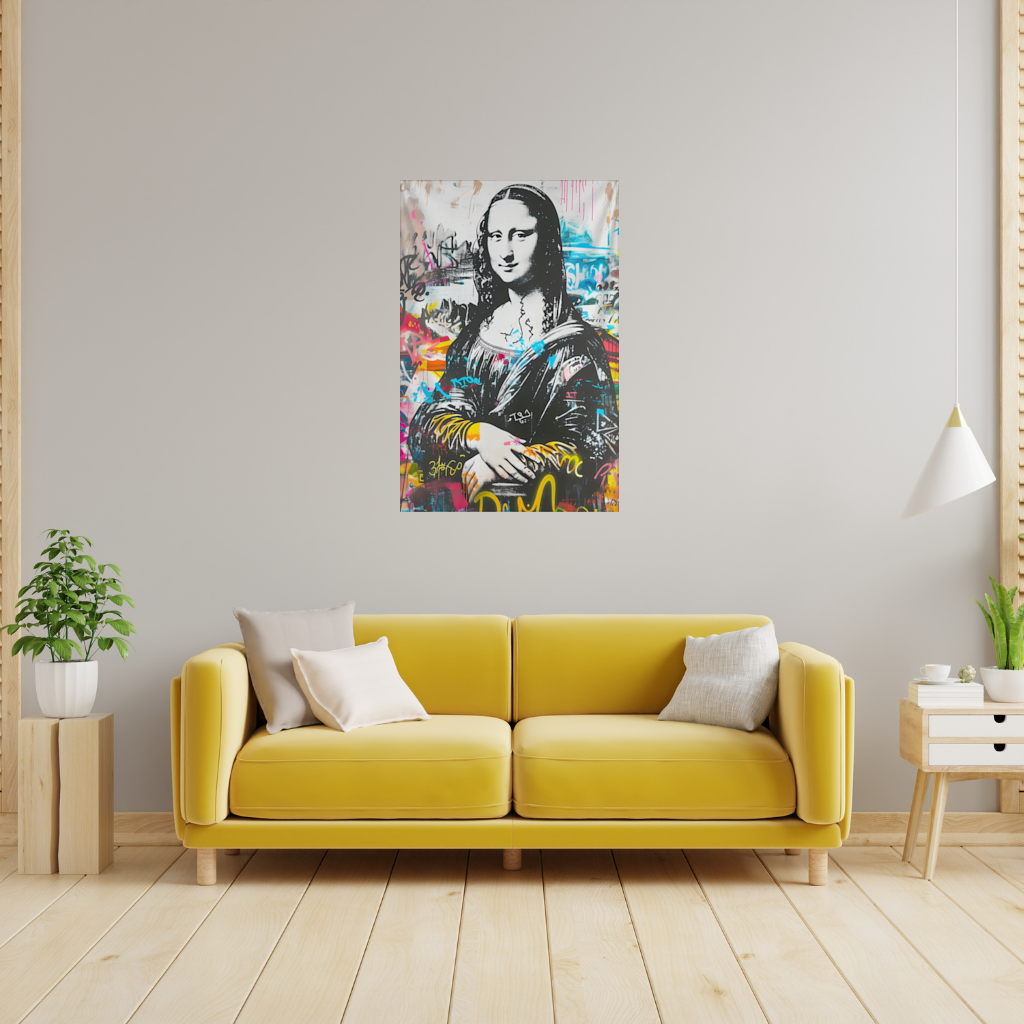 Graffiti Tarzı Modern Mona Lisa İllüstrasyonu Duvar Örtüsü