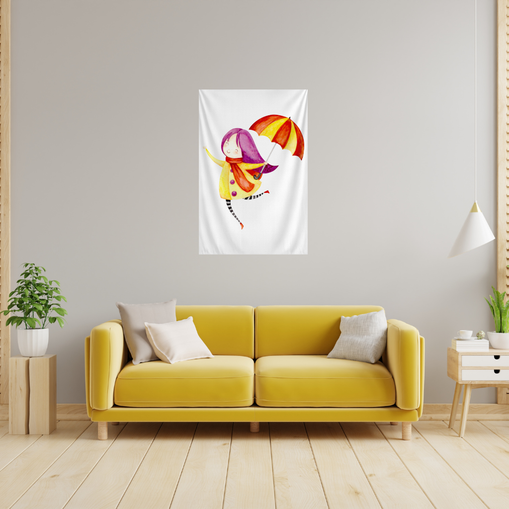 Cheerful Girl with Umbrella Wall Tapestry
