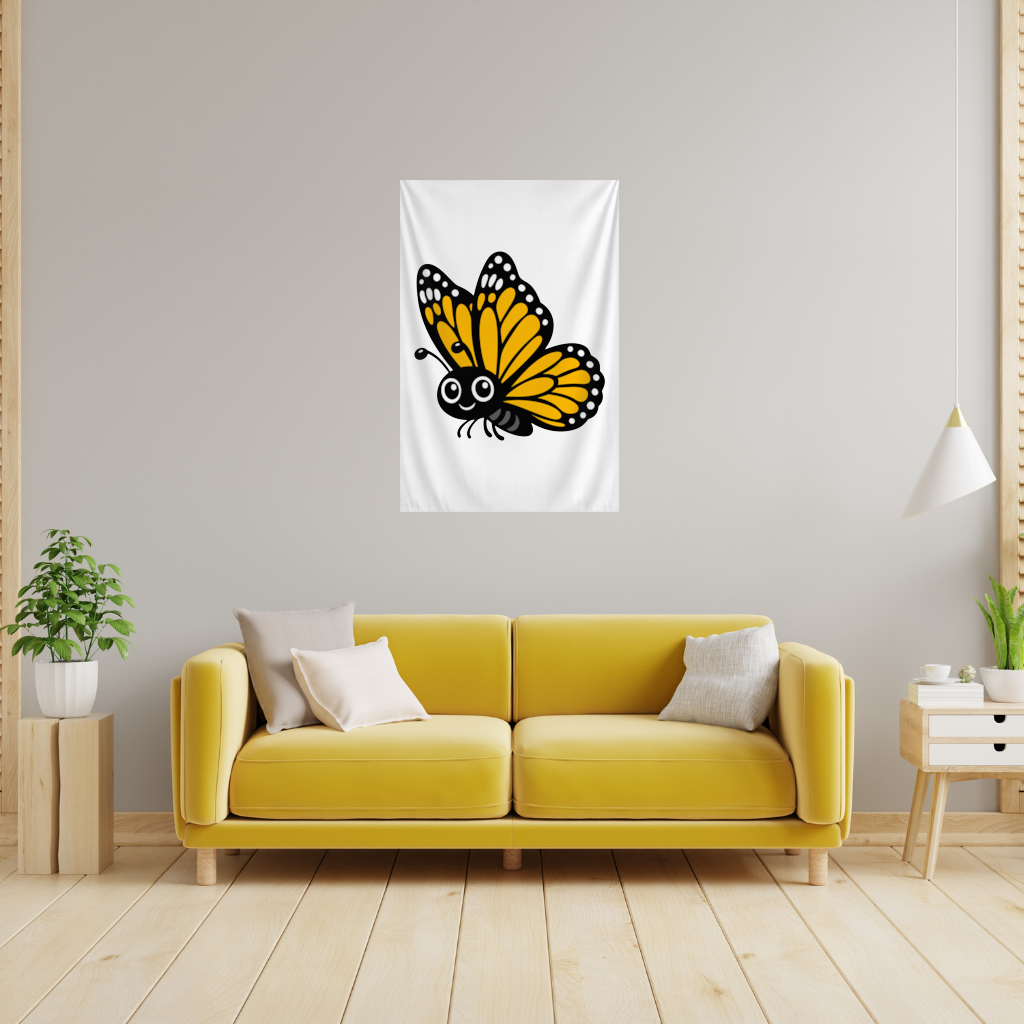 Smiling Orange Monarch Butterfly Character Wall Tapestry