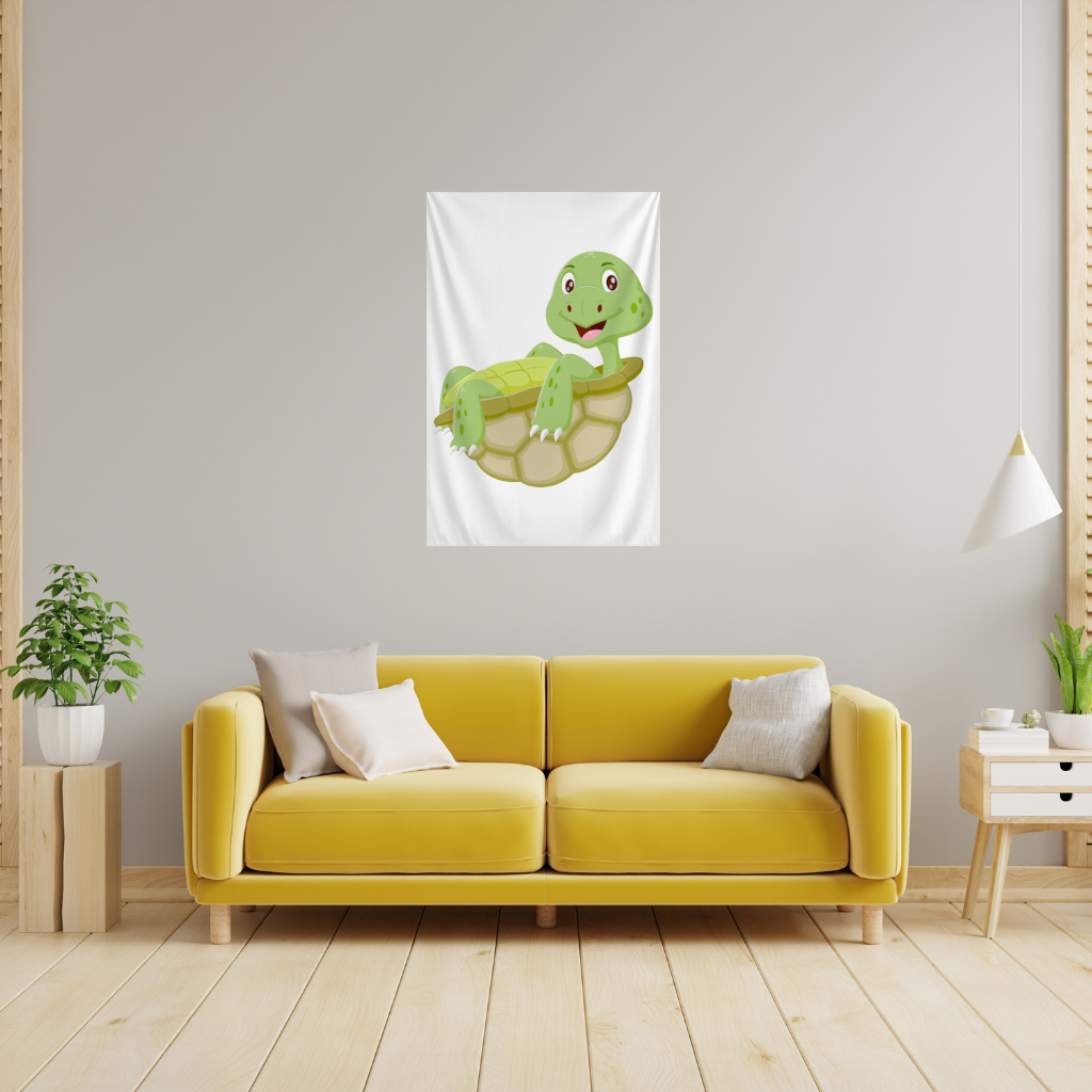 Happy Smiling Green Turtle in Shell Wall Tapestry