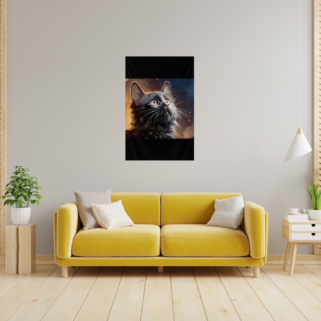 Siyah Kedi Dijital Sanat Duvar Örtüsü