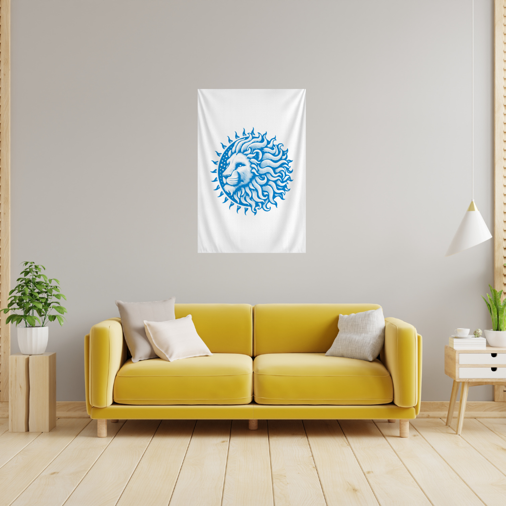 Leo Zodiac Sun and Moon Blue Motif Wall Tapestry