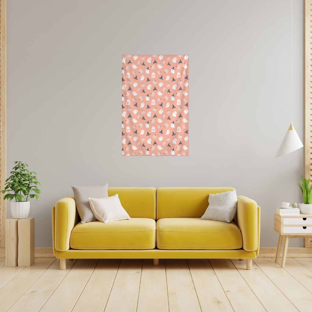 Cute Pumpkin and Witch Hat Ghost Pattern Wall Tapestry