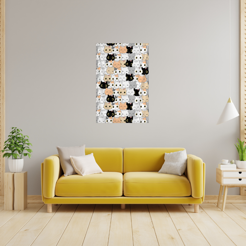 Colorful Cute Cat Faces Seamless Pattern Wall Tapestry