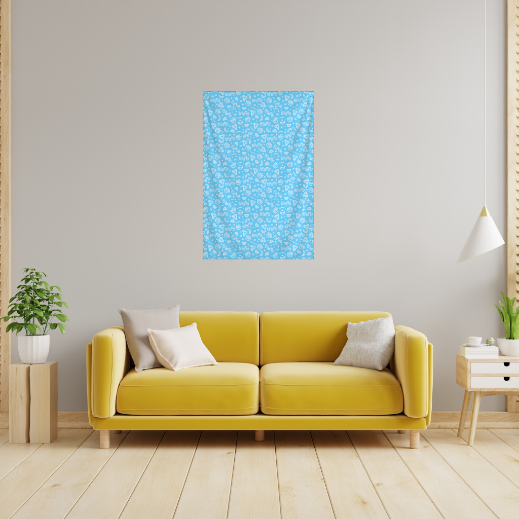 Blue Abstract Doodle Wall Tapestry
