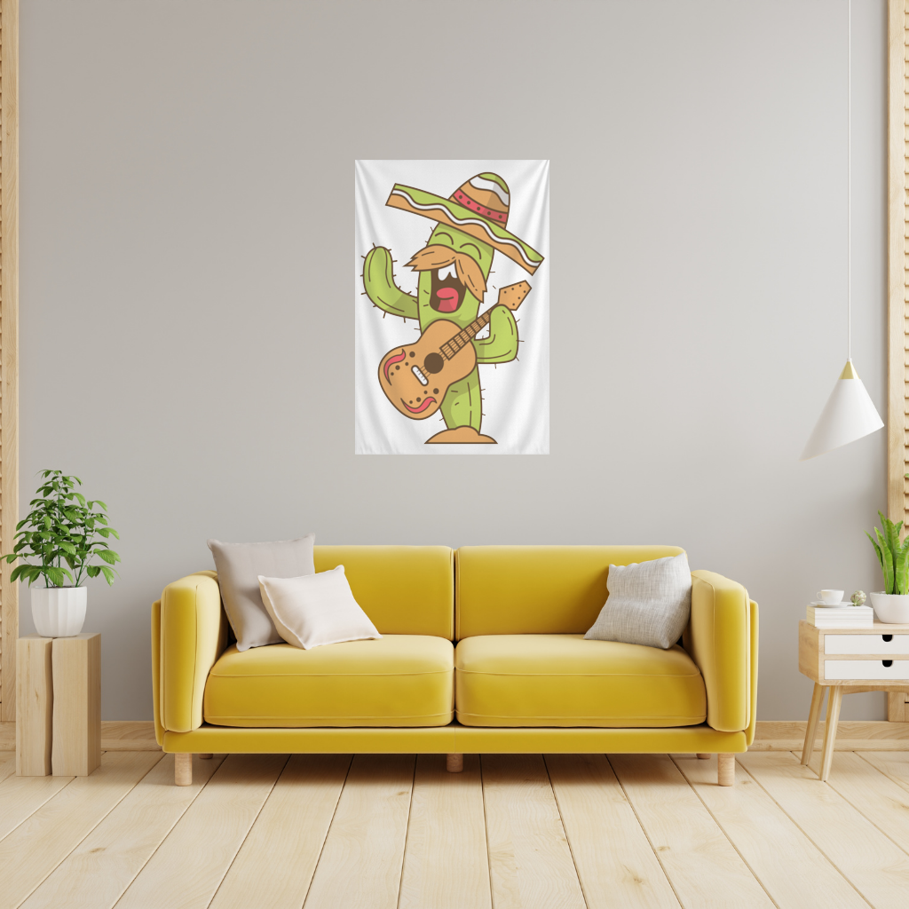 Mariachi Cactus Playing Guitar Wall Tapestry
