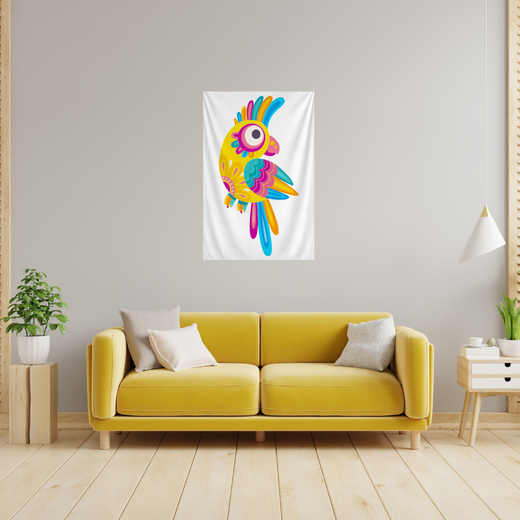 Vibrant Tropical Parrot Folk Wall Tapestry
