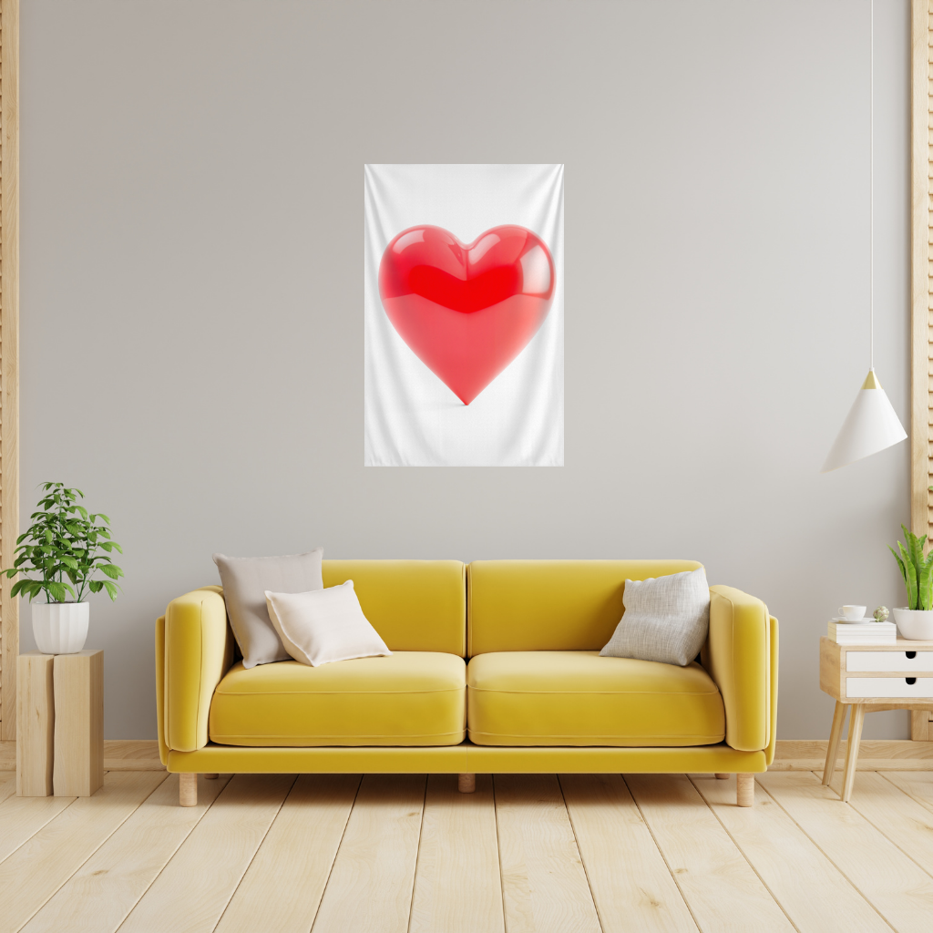 Glossy Red 3D Heart Wall Tapestry