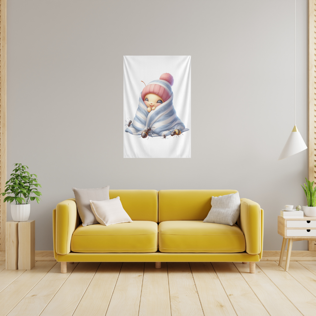 Kawaii Baby Bee in Pink Beanie Wall Tapestry