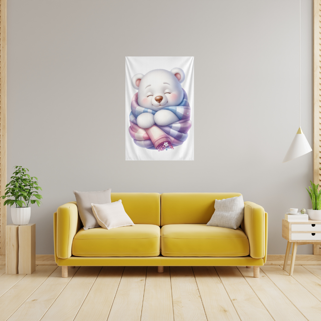 Cozy Sleepy Polar Bear Cub Wall Tapestry